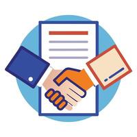 Two Hands Shaking Icon with a Contract and Isolated Background vector