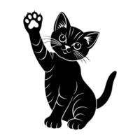 Cute kitten reaching up with a tiny paw in a curious silhouette vector