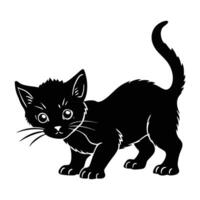Adorable kitten crouching and ready to pounce with playful energy in silhouette vector