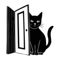 Inquisitive cat peering around a doorway with a curious silhouette vector