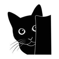 Clever cat peeking stealthily from behind an object in playful hidden pose silhouette vector