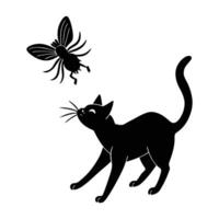 Alert cat swatting at an insect in a quick silhouette motion vector