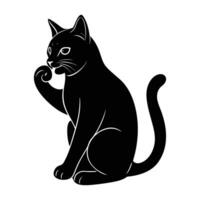 Serene cat gently licking its paw in a delicate silhouette vector