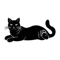 Calm cat lying belly down with neatly tucked paws in silhouette vector