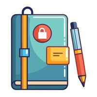 Modern Closed Diary Icon with a Lock and Isolated Background vector