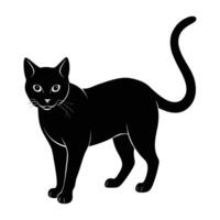 Stealthy cat in a stalking pose with focused eyes on a white backdrop showcasing graceful intent silhouette vector