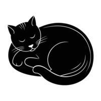 Peaceful cat sleeping curled up with its tail gracefully draped over its nose silhouette vector