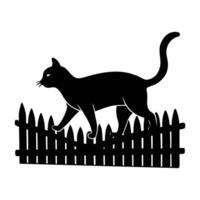 Graceful cat strolling along a fence in a soft silhouette vector