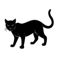 Cunning cat in a poised stalking stance with sharp gaze against a white background silhouette vector
