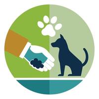 Elegant Handshake Icon over a Pet Silhouette and Isolated Background vector