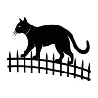 Alert cat walking on a fence in a crisp silhouette vector