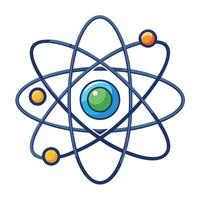 Elegant Atom Model Icon with Electrons Orbiting and Isolated Background vector