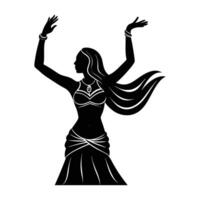 Exotic belly dancer raising arms above in vibrant silhouette display vector