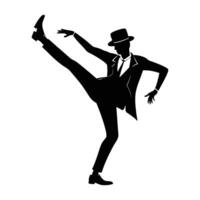 Dynamic Tap Dancer Showcasing a Bold Kick with One Leg in Lively Action vector