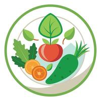 Plate Icon with Vegetables and Fruits and Isolated Background vector