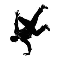 Street dancer mid air performing a daring backflip with flawless technique vector