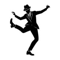 Energetic tap dancer rhythmically clicking heels together in a vibrant performance pose silhouette vector