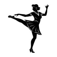 Energetic Swing Dancer Elevating One Leg in a Striking Aerial Display vector