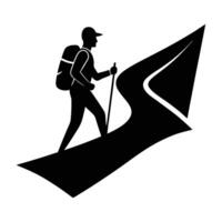 Brave person trekking with a light pack along a narrow path in silhouette vector