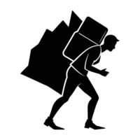 A determined person trekking with a heavy backpack on a challenging trail vector