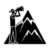 Inquisitive person standing and peering through binoculars with keen focus in silhouette vector