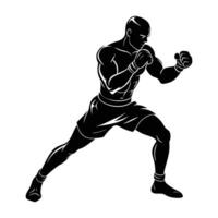 Focused boxer in defensive guard stance displaying steady silhouette form vector