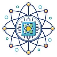 An atom symbol with a computer chip on it vector