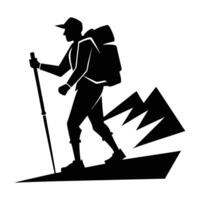 A determined hiker ascending a steep path while carrying a heavy backpack vector