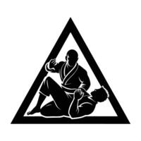 Skilled Brazilian Jiu Jitsu fighter applying a precise technique in silhouette vector