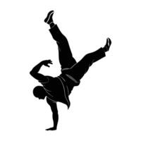 Vibrant capoeira fighter executing a mid-handstand explosion with fluid motion silhouette vector