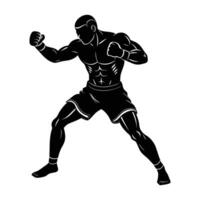 Resilient boxer adopting a defensive guard stance in strong silhouette vector