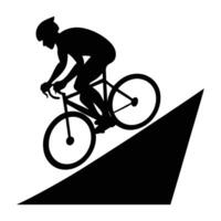 Determined cyclist climbing a steep hill in a challenging silhouette vector