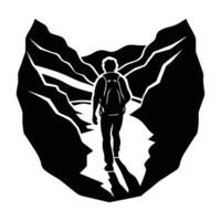 Bold backpacker strolling through a grand canyon in clear silhouette vector
