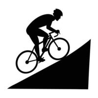 Resilient cyclist ascending a steep hill in clear silhouette form vector