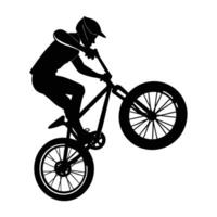Thrilling BMX rider performing an impressive jump mid-air with dynamic style silhouette vector