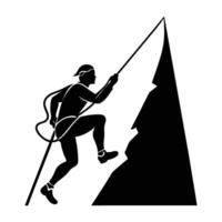 A determined mountaineer scaling a rock face using a secure climbing rope with expertise vector