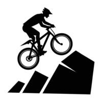A fearless mountain biker jumping over an obstacle with extreme agility and control vector