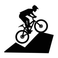 A skilled mountain biker soaring over an obstacle with controlled precision and power vector