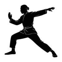 Serene individual performing tai chi slowly with fluid and harmonious motion silhouette vector