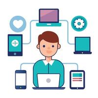 Modern Patient Icon Connected to a Monitor and Isolated Background vector