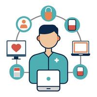 Elegant Patient Icon Connected to a Monitor and Isolated Background vector