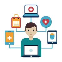 Patient Icon Connected to a Monitor and Isolated Background vector