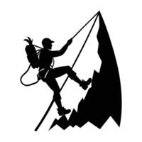 A skilled mountaineer using a rope for a challenging climb on a craggy face vector