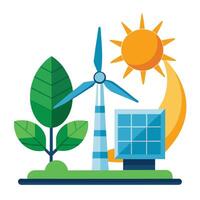 Modern Wind Turbine and Solar Panel Icon and Isolated Background vector