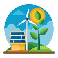 Wind Turbine and Solar Panel Icon and Isolated Background vector