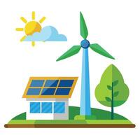 Elegant Wind Turbine and Solar Panel Icon and Isolated Background vector