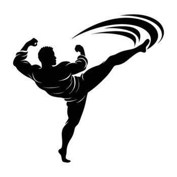 Energetic taekwondo fighter executing a tornado kick with explosive strength and swift technique silhouette vector