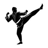 Focused taekwondo fighter executing a precise side kick with impressive martial technique silhouette vector
