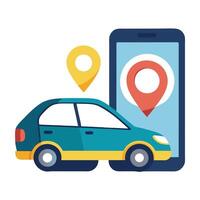 Modern Car Icon with a Smartphone Pin and Isolated Background vector