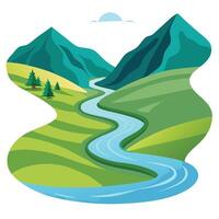 River Icon Winding through a Valley and Isolated Background vector